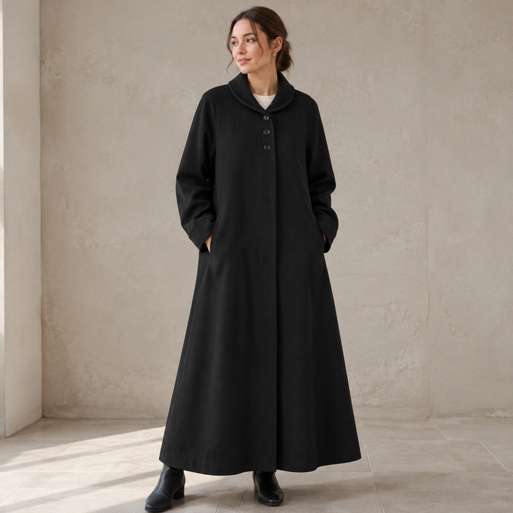 Fleet Street Size 10 Black Maxi Swing Trench Coat Dark Academia 90s Style
